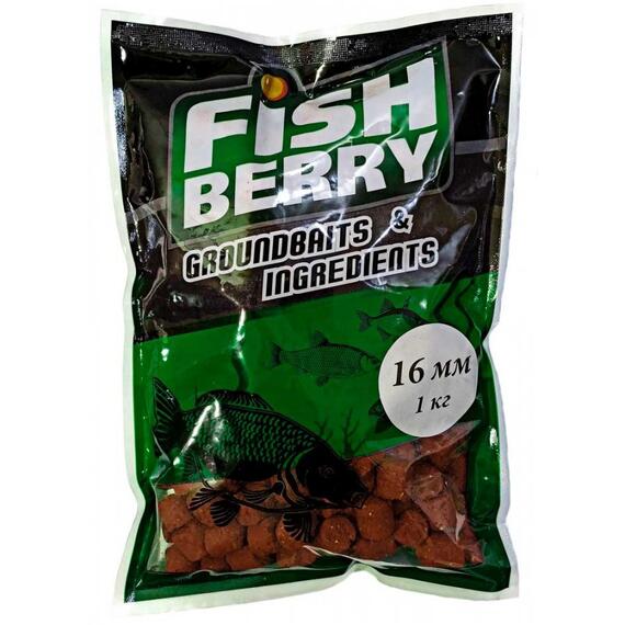 FishBerry Пеллетс карповый (лосось, цв. -темный) 16мм - 1 кг, Вкус: лосось, Вид рыбы: Карп, Диаметр (мм): 16, фото 