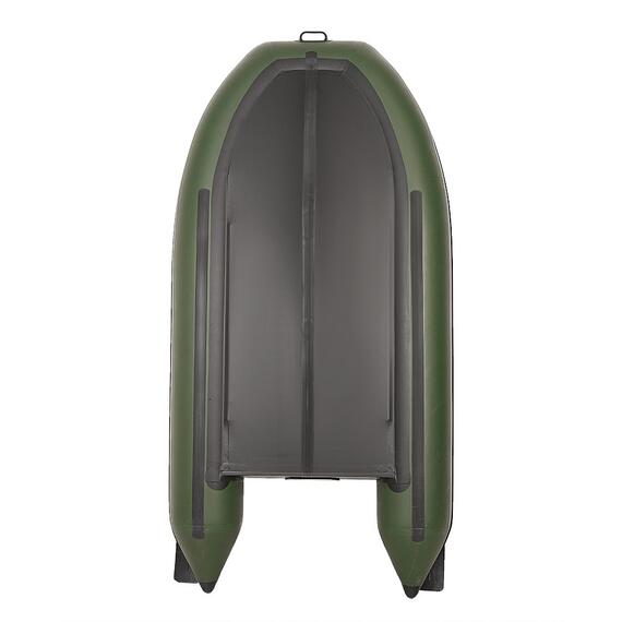 Лодка моторная килевая Лоцман 300 ЖС зеленый, Цвет: Зелёный, Материал: Армированный ПВХ, Kоличество гермоотсеков: 3, Крепление сиденья: ликтрос-ликпаз, Вес лодки: 19, Фиксатор канистры бензина: Да, Высота кокпита (см): 31, Усиление баллона под стрингер: Да, Усиление дна по килю: ПВХ профиль 60 мм., Усиление дна по баллонам: ПВХ профиль 60 мм., Сливной клапан: Да, Транец жесткий. Толщина: 18, Транец жесткий. Высота: 390, Ручка шкипера: Да, Вид пайола: жесткая слань, фото , изображение 3
