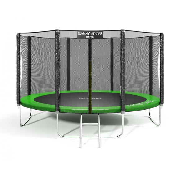 Батут Atlas Sport 435 см (14ft) BASIC с лестницей GREEN, Цвет: зеленый, Диаметр батута: 435 см (14ft), фото 