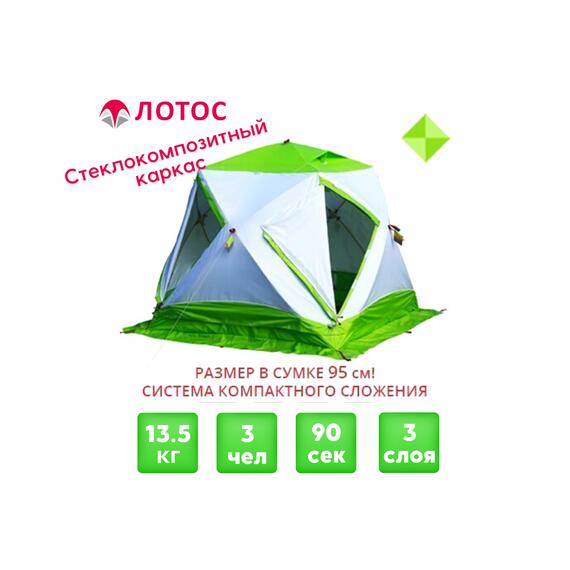 Утепленная зимняя палатка Лотос Куб 3 Компакт Термо (Салатовый), фото 