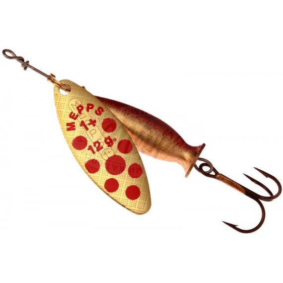 Блесна Mepps Aglia Long Heavy 1+ OR PTS Rouge золото/красн.точки 12g (C60), Цвет: Gold/Красные точки, Вес блесны (г): 12, фото 