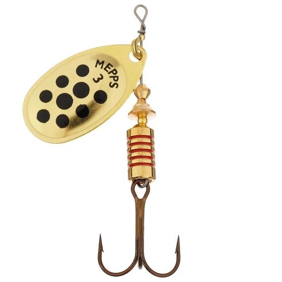 Блесна Mepps Aglia PTS 3 Noirs OR золото/черн.точ 6,5g (E07), Цвет: Золото/Черная, Вес блесны (г): 6,5, фото , изображение 2