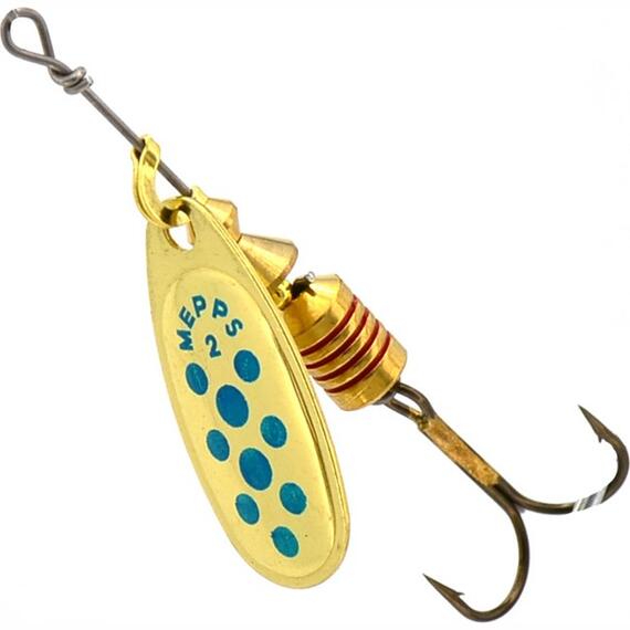 Блесна Mepps Comet 2 OR/ PTS Blues золото/синие.точ 4,5g (D40), фото , изображение 3
