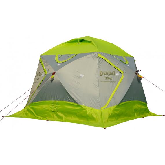 Утепленная зимняя палатка Лотос КубоЗонт 4 Компакт Термо (Серо-Салатовый) Модель 2022, фото , изображение 3