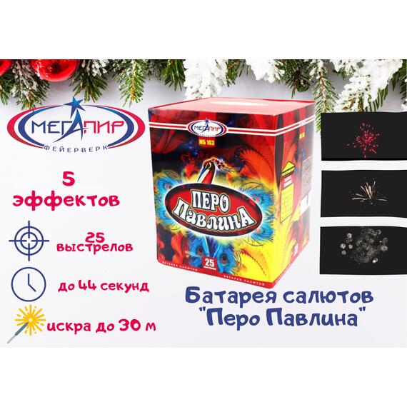 Батарея салютов Перо Павлина МЕГАПИР, фото 