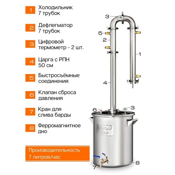 Дистиллятор Добрый Жар Абсолют 40л Нагрев на плите, Объем куба дистиллятора: 40л, фото , изображение 18