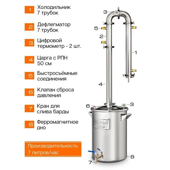 Дистиллятор Добрый Жар Абсолют 30л Нагрев на плите, Объем куба дистиллятора: 30л, фото , изображение 4