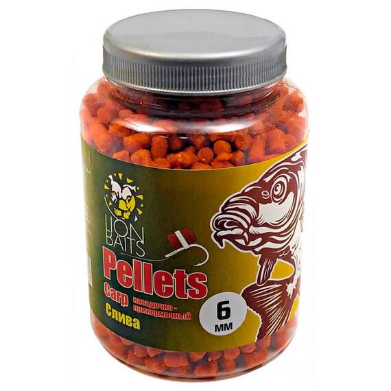 Lion Baits Пеллетс карповый Carp pellets Слива 6 мм - 300 гр, Вкус: слива, Вид рыбы: карп, сазан, амур, Диаметр (мм): 6 мм, фото 