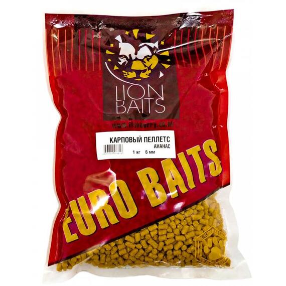 Lion Baits Пеллетс карповый Carp pellets Ананас желтый 6 мм - 1кг, Вкус: ананас, Вид рыбы: карп, сазан, амур, Диаметр (мм): 6 мм, фото 