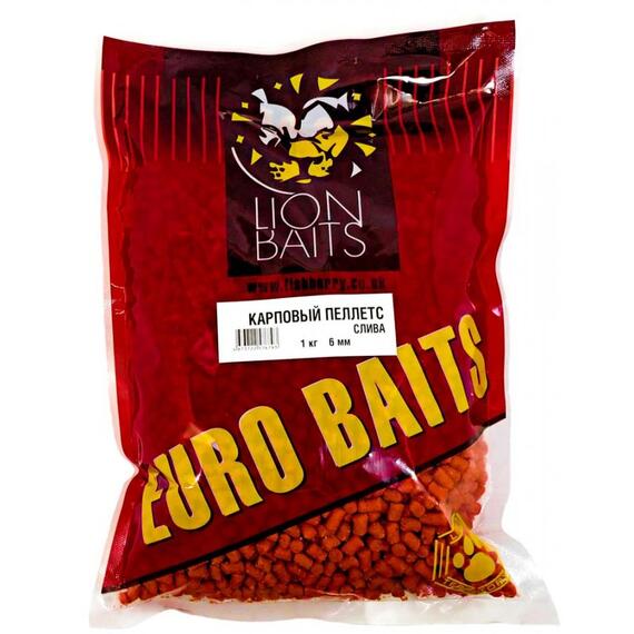 Lion Baits Пеллетс карповый Carp pellets Слива оранжевый 6 мм - 1кг, Вкус: слива, Вид рыбы: карп, сазан, амур, Диаметр (мм): 6 мм, фото 