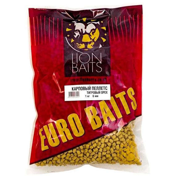 Lion Baits Пеллетс карповый Carp pellets Тигровый орех желтый 6 мм - 1кг, Вкус: Тигровый орех, Вид рыбы: карп, сазан, амур, Диаметр (мм): 6 мм, фото 