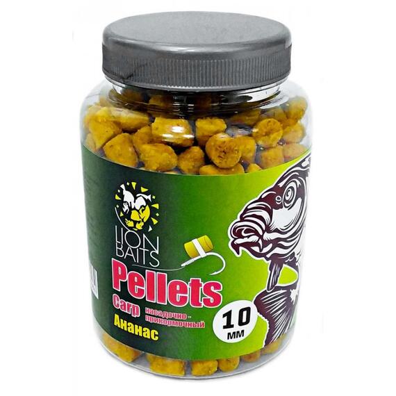 Lion Baits Пеллетс карповый Carp pellets Ананас 10 мм - 300 гр, Вкус: ананас, Вид рыбы: карп, сазан, амур, Диаметр (мм): 10 мм, фото 