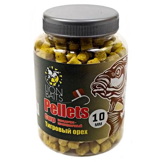 Lion Baits Пеллетс карповый Carp pellets Тигровый орех 10 мм - 300 гр, Вкус: Тигровый орех, Вид рыбы: карп, сазан, амур, Диаметр (мм): 10 мм, фото 