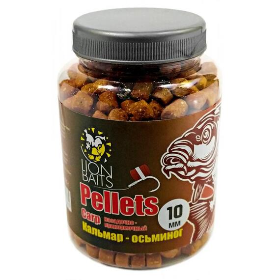 Lion Baits Пеллетс карповый Carp pellets Кальмар-осьминог 10 мм - 300 гр, Вкус: Кальмар-осьминог, Вид рыбы: карп, сазан, амур, Диаметр (мм): 10 мм, фото 