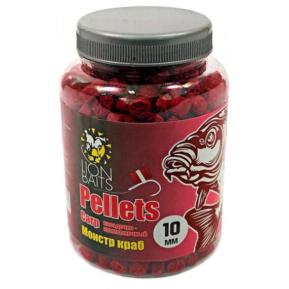 Lion Baits Пеллетс карповый Carp pellets Монстр краб 10 мм - 300 гр, Вкус: Монстр краб, Вид рыбы: карп, сазан, амур, Диаметр (мм): 10 мм, фото 