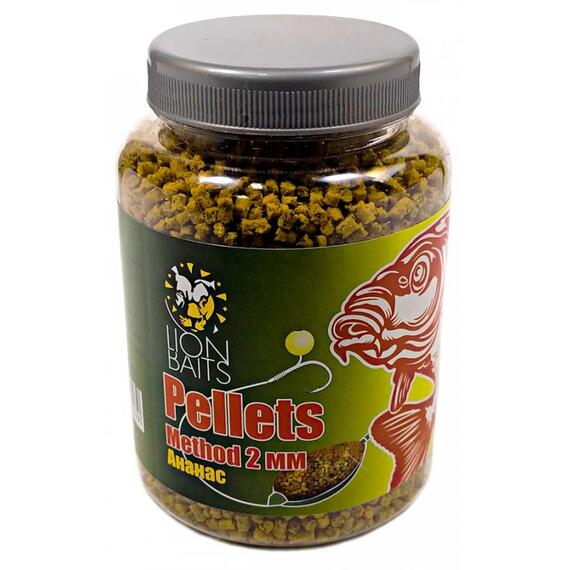 Lion Baits (Method pellets) Пеллетс методный "Ананас" 2 мм - 300 гр, Вкус: ананас, Расцветка: желтый, Диаметр (мм): 2, фото 