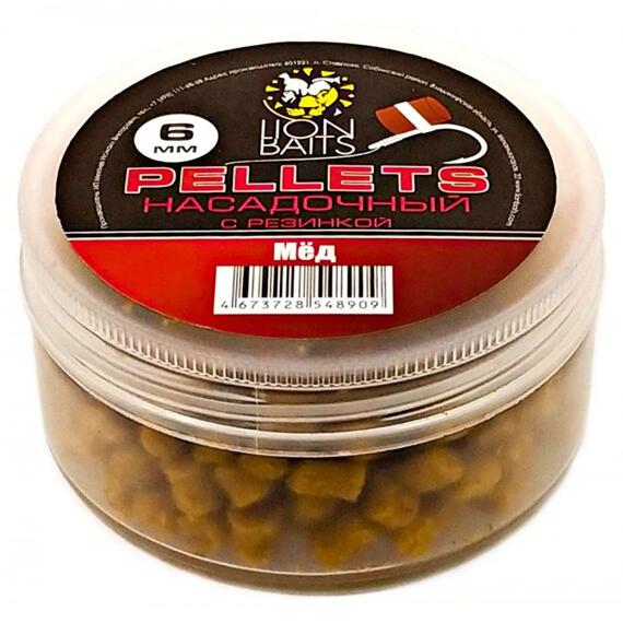 Lion Baits Пеллетс насадочный с резинкой "Мед" - 6 мм, Вкус: Мед, Диаметр (мм): 6 мм, фото 
