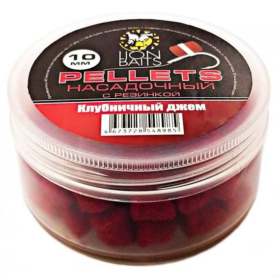Lion Baits Пеллетс насадочный с резинкой "Клубничный джем" - 6 мм, Вкус: клубничный джем, Диаметр (мм): 6 мм, фото 