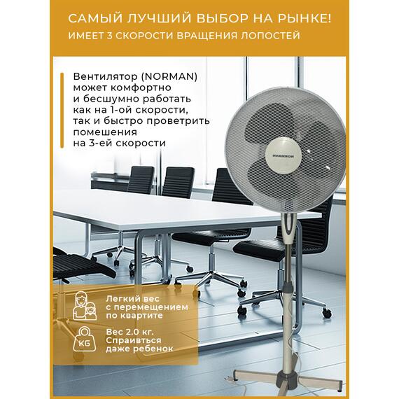 Вентилятор электрический напольный ACF-191 NORMANN (40 Вт; диаметр 40 см; 3 скорости; автоповорот), фото , изображение 3
