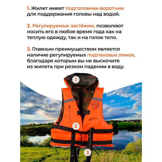 Жилет спасательный двухсторонний Poseidon Fish до 100 кг, фото , изображение 5