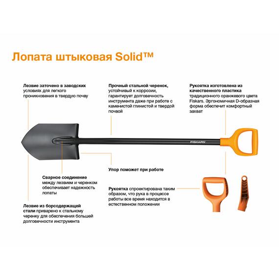 Лопата штыковая Fiskars Solid, фото , изображение 2