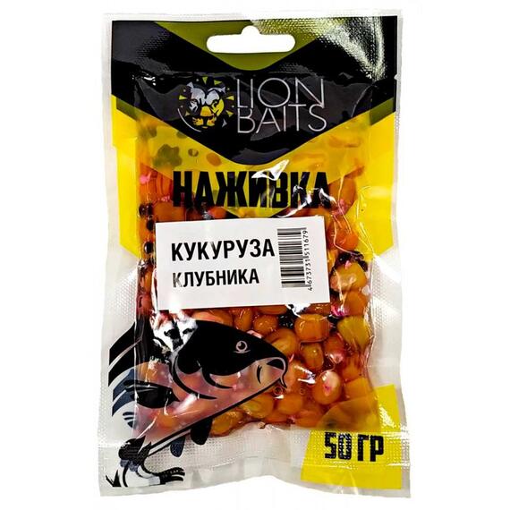 LION BAITS Кукуруза насадочная "Наживка" натуральная "Клубника" 50гр, фото 