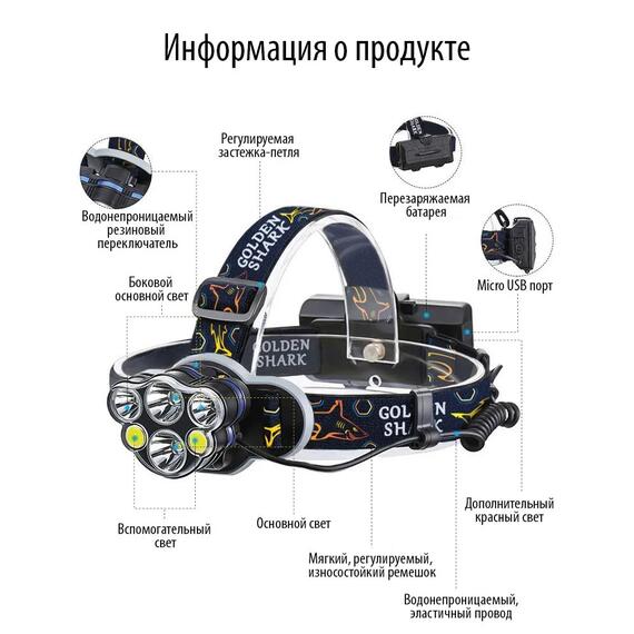 Налобный фонарик Golden Shark Volcano, фото , изображение 14