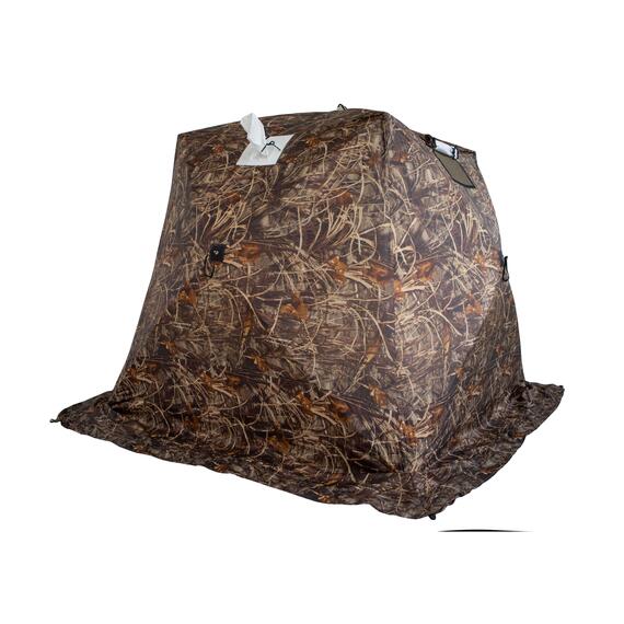 Палатка зимняя СТЭК КУБ 3 Т трехслойная, камуфляж, с выводом под трубу (2.2х2.2х2.05 м), фото , изображение 2