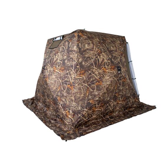 Палатка зимняя СТЭК КУБ 3 Т трехслойная, камуфляж, с выводом под трубу (2.2х2.2х2.05 м), фото , изображение 3