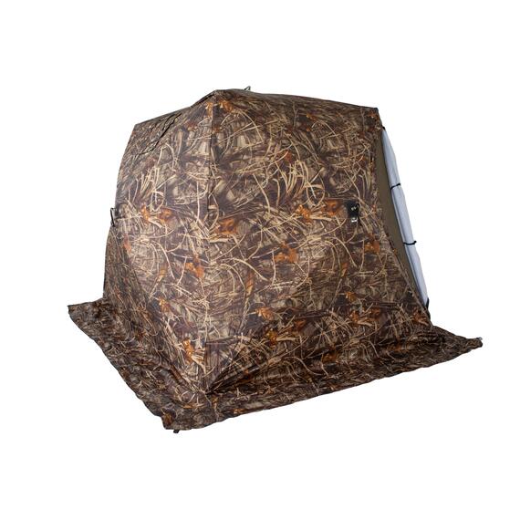 Палатка зимняя СТЭК КУБ 3 Т трехслойная, камуфляж, с выводом под трубу (2.2х2.2х2.05 м), фото , изображение 5