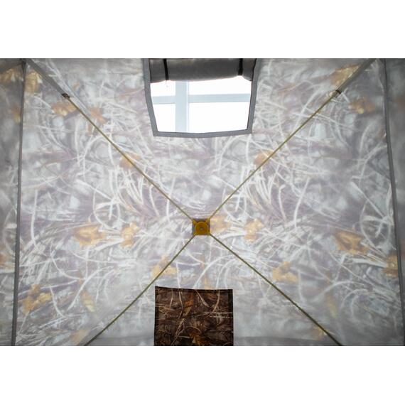 Палатка зимняя СТЭК КУБ 3 Т трехслойная, камуфляж, с выводом под трубу (2.2х2.2х2.05 м), фото , изображение 7