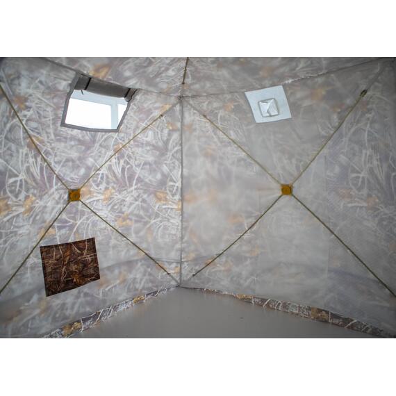 Палатка зимняя СТЭК КУБ 3 Т трехслойная, камуфляж, с выводом под трубу (2.2х2.2х2.05 м), фото , изображение 9