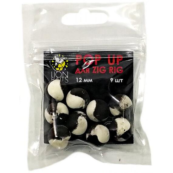 Lion Baits Бойлы плавающие двухцветные (Pop-Up) для Zig-Rig бело-черные 12 мм, 9 шт., Цвет.: Белый/Черный, Вкус: без вкуса, Диаметр (мм): 12, Серия: Pop-up, фото 