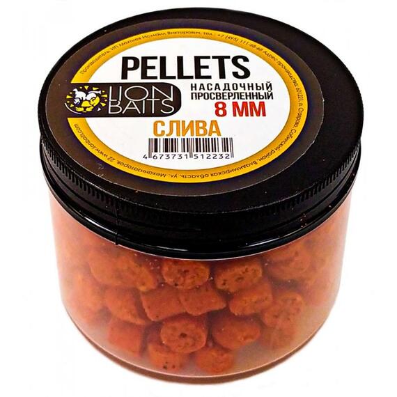 Lion baits Пеллетс насадочный просверленный "Слива" 8мм 100гр, фото 