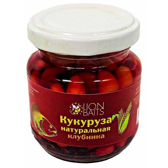 Lion baits Кукуруза натуральная в стеклянной банке "Клубника" 110мл, фото 