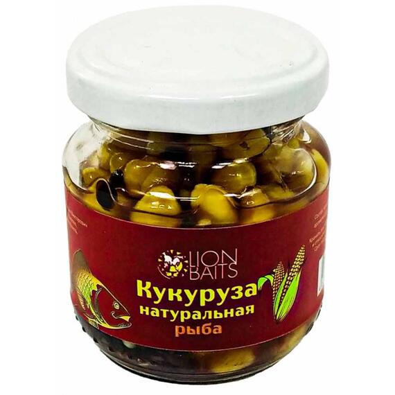 Lion baits Кукуруза натуральная в стеклянной банке "Рыба" 110мл, фото 