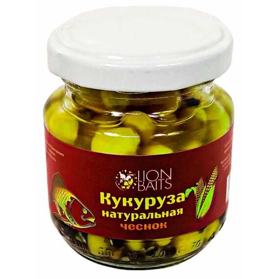 Lion baits Кукуруза натуральная в стеклянной банке "Чеснок" 110мл, фото 