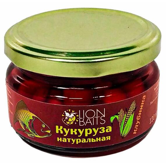 Lion baits Кукуруза натуральная в стеклянной банке "Клубника" 120мл, фото 