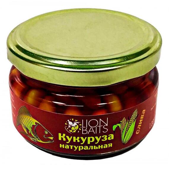 Lion baits Кукуруза натуральная в стеклянной банке "Слива" 120мл, фото 