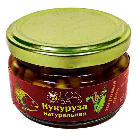 Lion baits Кукуруза натуральная в стеклянной банке "Тигровый орех" 120мл, фото 