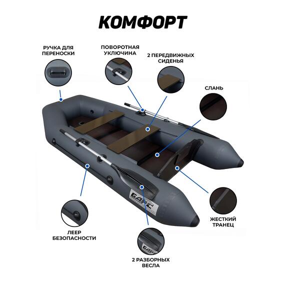 Надувная лодка ПВХ Барс 2800 Слань-книжка киль (графит), фото , изображение 9