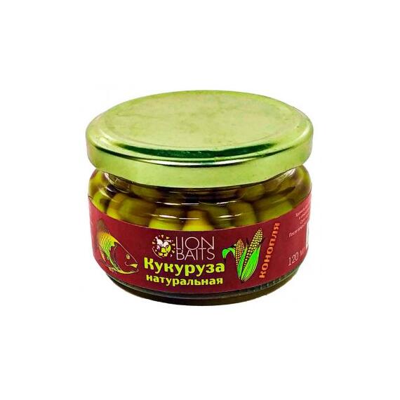 Lion baits Кукуруза натуральная в стеклянной банке "Конопля" 120мл, фото 
