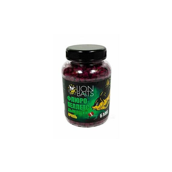 Lion Baits Пеллетс флюро дымящий "Криль" 6мм - 300гр (банка), Вкус для группировки: Криль, Диаметр (мм): 6 мм, фото 