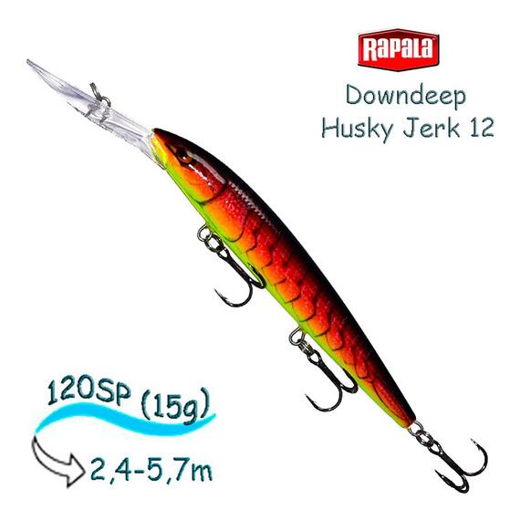 Воблер RAPALA Downdeep Husky Jerk 12, RFCW, Цвет: RFCW, Вес гр: 15, Длина, мм: 120 мм, фото 