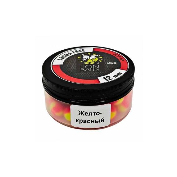 Lion Baits Бойлы плавающие Pop-Up "Aroma Free" (без аромы) желто-красные 12 мм, Вкус: без вкуса, Расцветка: желто-красный, Диаметр (мм): 12, фото 