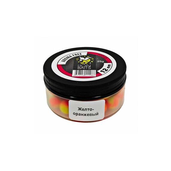 Lion Baits Бойлы плавающие Pop-Up "Aroma Free" (без аромы) желто-оранжевые 12 мм, Вкус: без вкуса, Расцветка: желто-оранжевый, Диаметр (мм): 12, фото 
