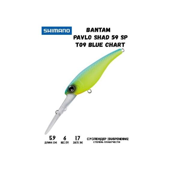 Воблер SHIMANO Bantam Pavlo Shad 59 SP 59mm 6g T09 Blue Chart, Цвет: T09 Blue Chart, Вес гр: 6, Длина, мм: 59 мм, фото 