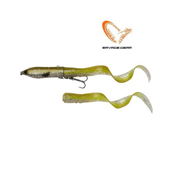 Приманка мягкая SAVAGE GEAR 3D Hard Eel 2+1 17cm 50g SS Green Silver Ayu, фото 