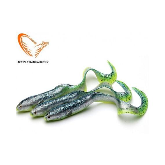 Приманка мягкая SAVAGE GEAR LB Real EEL 15cm 12g Green Yellow Glitter 3pcs Blister, фото 