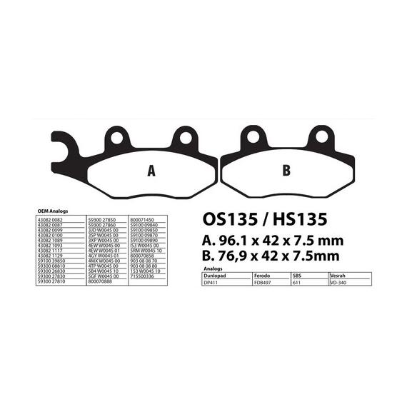 ТОРМОЗНЫЕ КОЛОДКИ ДЛЯ КВАДРОЦИКЛОВ CF, CAN-AM COMMANDER, YAMAHA, KAWASAKI, SUZUKI, STELS, RM RIVAL HS135, фото , изображение 3